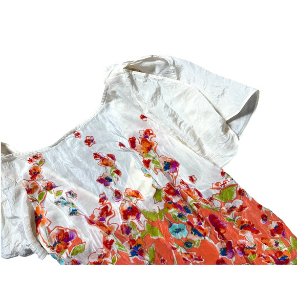 Maeve Anthropologie Ludovica Silk Tunic XS Low Beck Flutter Sleeve Top Orange - Picture 4 of 6